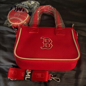 MLB Red Satchel with Cream Piping and Logo